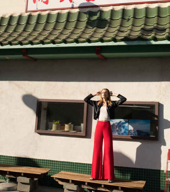 Leather Jacket with high waisted pants