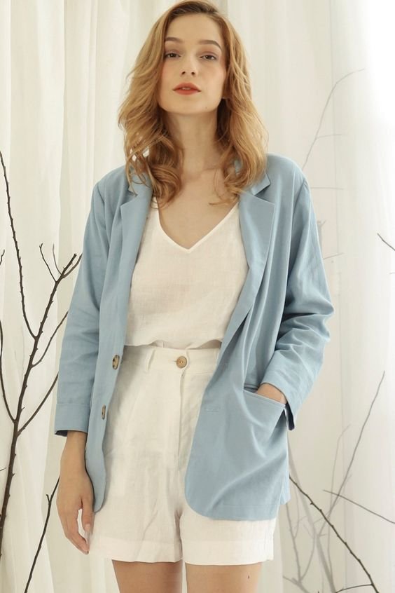 casual blazer with white pants